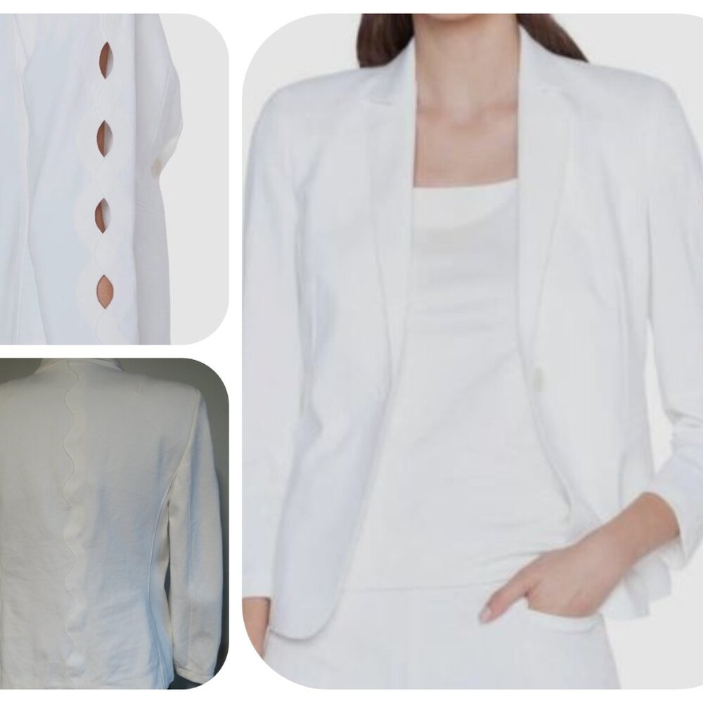 Akris Punto Scalloped Sleeve Blazer Size 10 Memphis Wave Ivory/Cream